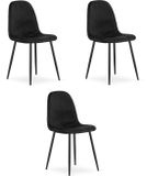 LEOBERT Set van 3 eetkamerstoelen PADVA - Zwart fluweel - Zwarte metalen poten - Modern design