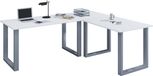 VCM bureau en coin, bureau d'angle, bureau de jeu, 190x190 cm, blanc/argent
