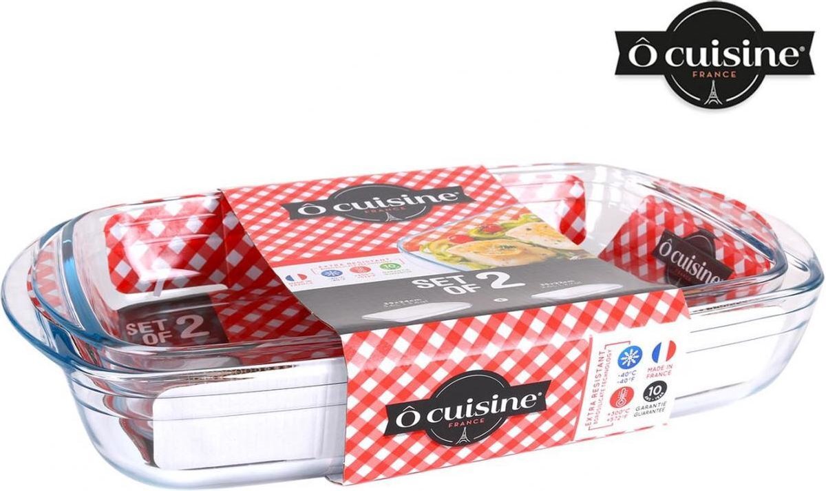 Ô Cuisine rechthoekige oven schalen set. 1 Kom van 39x24 cm van 3,6 Liter en 1 Kom van 35x22 cm van 2,6 Liter