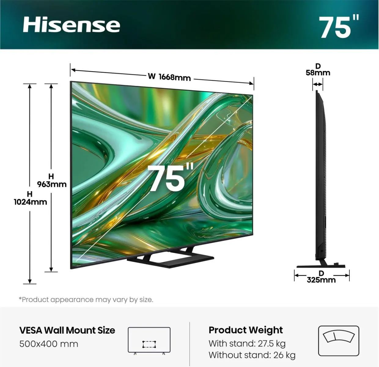 Hisense 75E8S / Smart TV / 75 inch / 2026