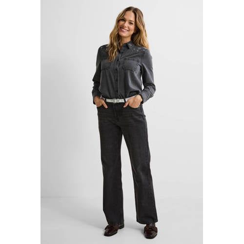 Anytime denim blouse met strass steentjes grijs