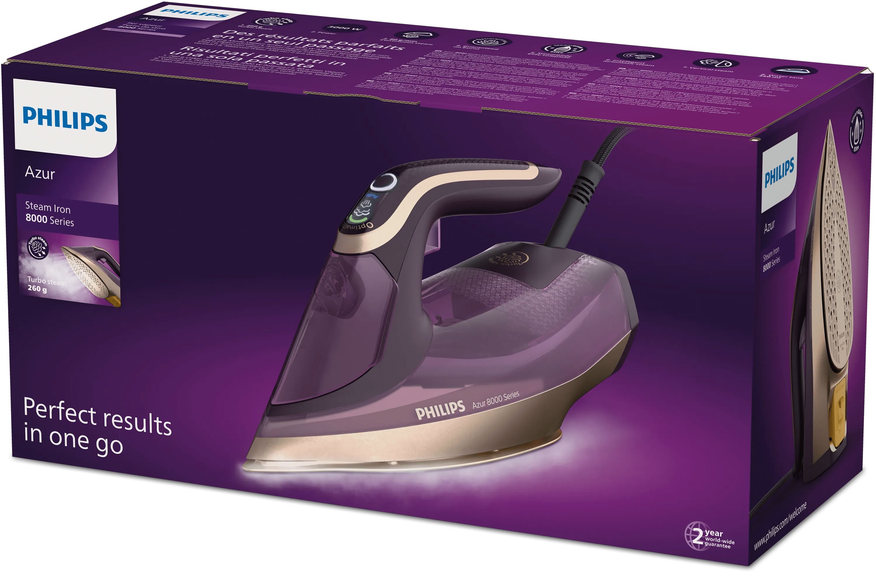 Philips DST8040/30 Steam Iron | SteamGlide Elite Soleplate | 3000W - Purple