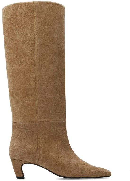 Sacha - Dames - Beige hoge suède laarzen met hak - Maat 41