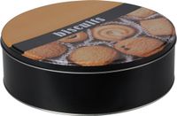 Excellent Houseware Koektrommel/Voorraadblik Biscuits - Metaal - Zwart/Bruin - 22 x 6.5 cm