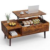 Sweetcrispy Salontafel in hoogte verstelbaar, tafel woonkamertafel, open en verborgen opbergruimte, salontafel, bijzettafel, 100 x 50 cm, houten banktafel voor woonkamer, bruin