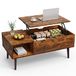 Sweetcrispy Salontafel in hoogte verstelbaar, tafel woonkamertafel, open en verborgen opbergruimte, salontafel, bijzettafel, 100 x 50 cm, houten banktafel voor woonkamer, bruin