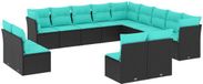 vidaXL Ensemble de banc de jardin 13 pièces avec coussins en polyrotin noir