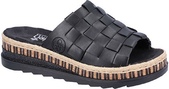Rieker V7988 - Zwarte teenslippers voor dames - Maat 39