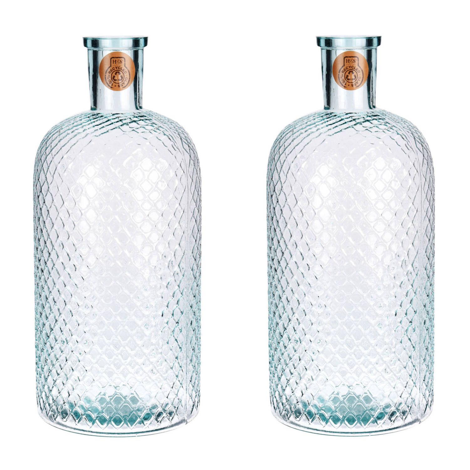 2x Glazen Vaas - 8 Liter - 19x42 cm - Transparant