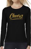 Bellatio Decorations Cheers longsleeve zwart met gouden glitter tekst dames - Oud en Nieuw / Glitter en Glamour goud party kleding shirt met lange mouwen S