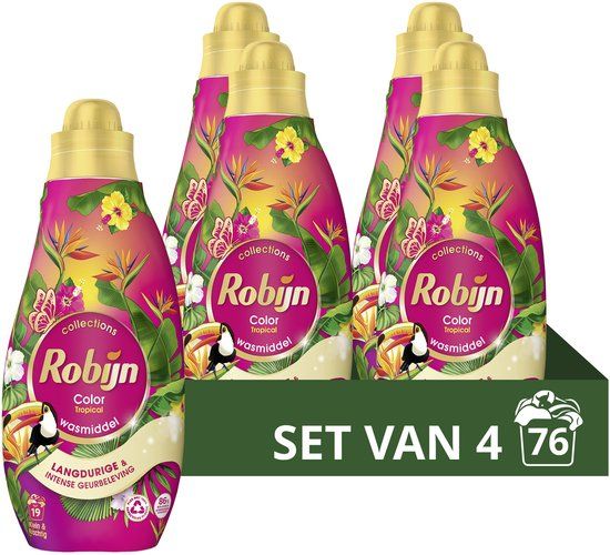 Robijn Vloeibaar Wasmiddel Klein & krachtig Tropical 4 flessen 76 wasbeurten Voordeelverpakking