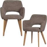 WOOOD Murat eetkamerstoelen set van 2 taupe fluweel met houten poten