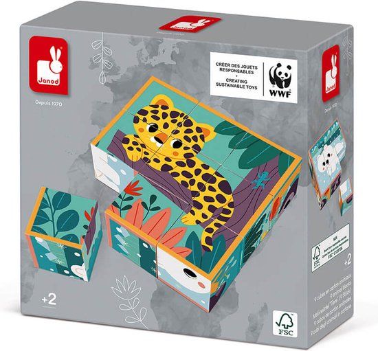 Janod WWF Kartonnen Blokpuzzel - Set Van 9 Kubussen