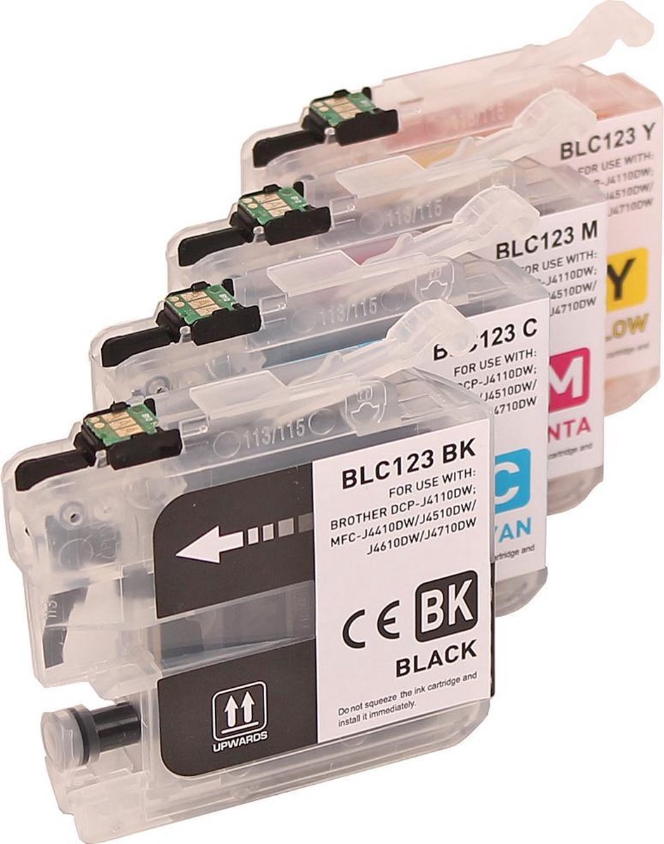 Abc Set 4x huismerk inkt cartridge voor Brother LC-121 LC-123XL voor DCP-J132W DCP-J152W DCP-J152WR DCP-J172W DCP-J4110DW DCP-J4110W DCP-J552DW DCP-J752DW MFC-J245 MFC-J285DW MFC-J4310DW van