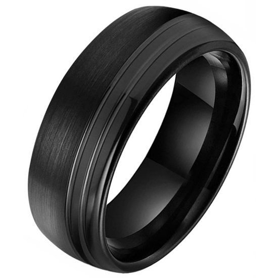 TJ Tom Jaxon Tom Jaxon Wolfraam heren ring Groef Zwart Mat en Glans-17mm