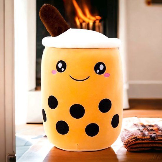 Klikkopers® - Kawaii Bubble Tea Plush - Brown - 20-25cm - Squishy Boba Pillow