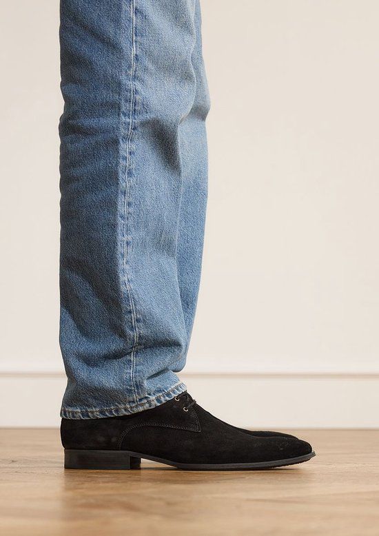 Manfield Zwarte suède veterschoenen Heren Maat 45