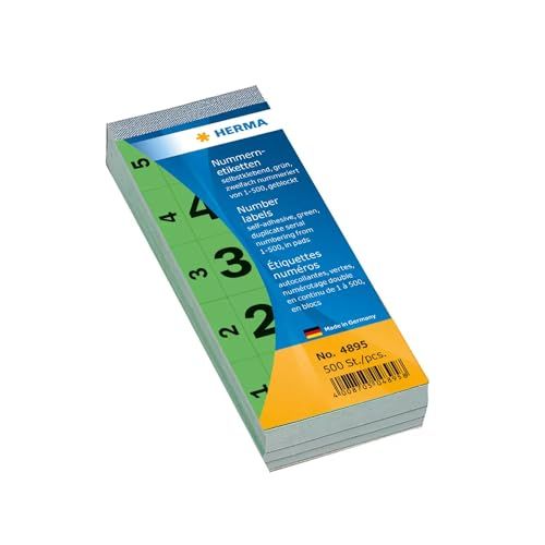 HERMA 4895 cijferetiketten cijfers 1-500, dubbel (56 x 28 mm, papier, mat) zelfklevend, permanent klevend, doorlopende nummerblok, 500 etiketten, formaat