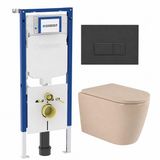 Geberit QeramiQ Dely Swirl Toiletset - 36.3x51.7cm - Geberit UP720 Duofix Sigma inbouwreservoir - 35mm zitting - bedieningsplaat mat antraciet - rechthoekige knoppen - mat beige