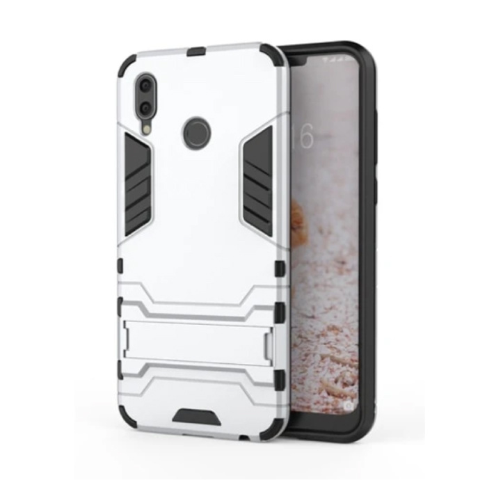 HATOLY iPhone XR - Robotic Armor Case Cover Cas TPU Hoesje Wit + Kickstand