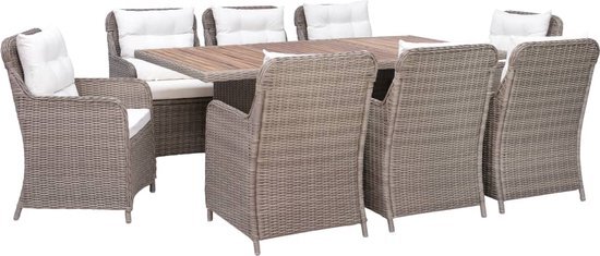 vidaXL 9-delige Tuinset met kussens poly rattan grijs