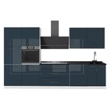 Vicco Complete keukeneenheid Fame-Line, Donkerblauw hoogglans/Wit, 340 cm, WB Antraciet