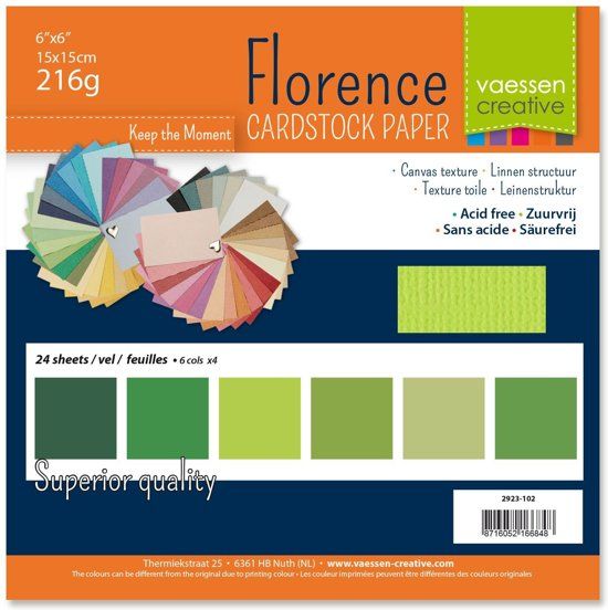 Vaessen Creative Florence Cardstock, Stevig Kaartpapier 216g - Groen, 24 stuks. 15 x 15 cm