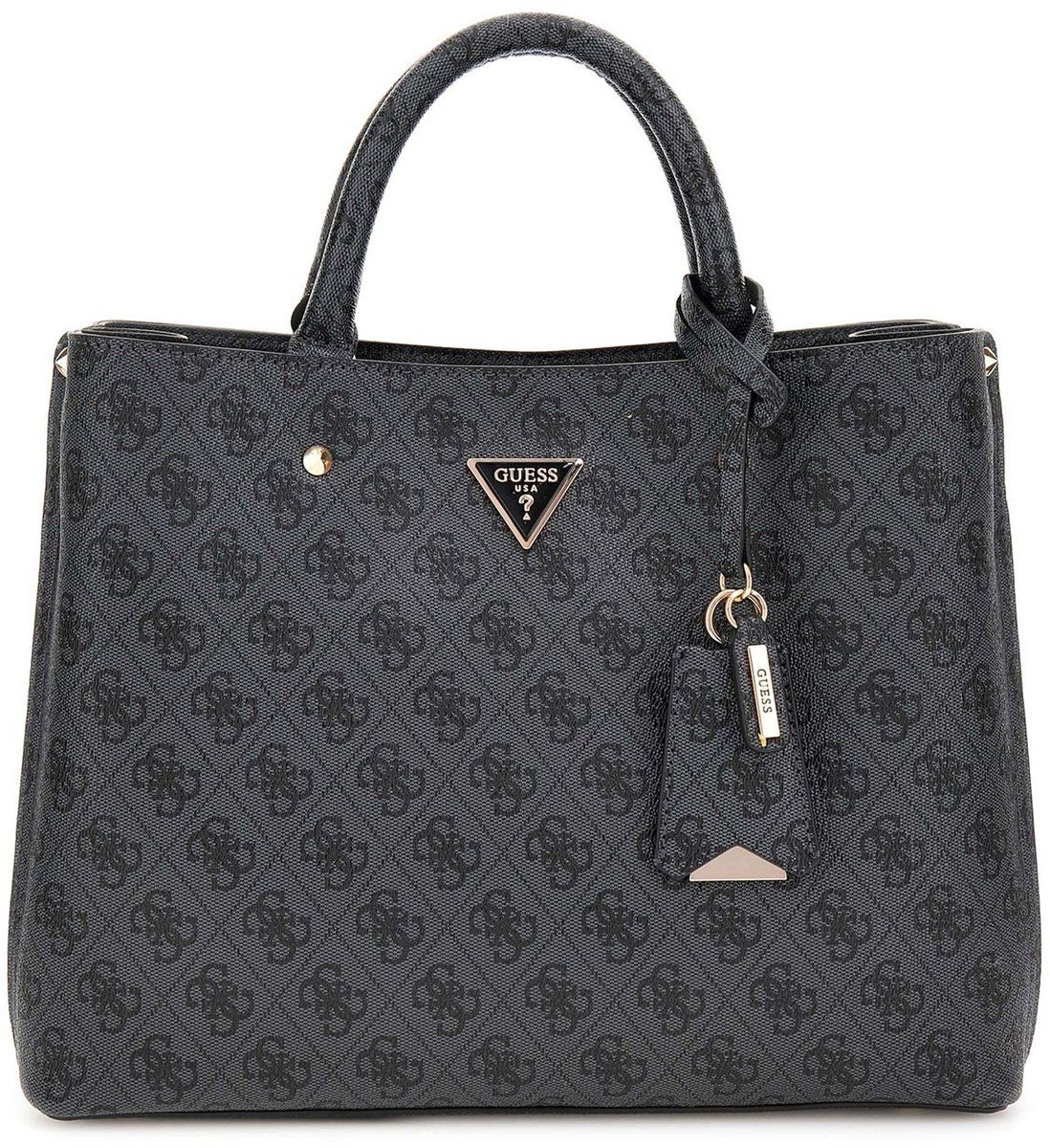 GUESS Handtas Schoudertas Meridian II Girlfriend Satchel Bag Coal Logo Donkergrijs