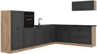 Vicco Hoekkeuken R-Line, Antraciet landelijk/Goudkleurig Eiken, 327 x cm zonder werkblad