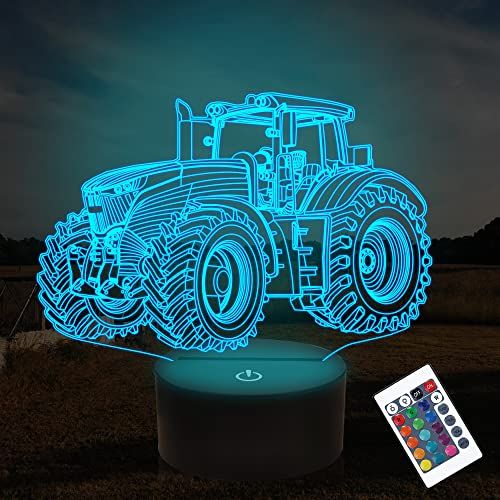 Attivolife Vrachtwagen 3D Illusie Nacht Lamp, Tractor 16 kleuren Veranderen Dimbaar Hologram Verlichting, Slim Timer Speelgoed USB Opladen Tafel Bureau Slaapkamer Decoratie Geschenk voor Kind Jongen