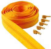 IPEA Doorlopende ritssluiting met gele ketting, 5 meter lang + 15 metalen schuivers, made in Italy, kettingmaat #5, ritssluitingen van nylon, ritssluiting, op maat te snijden, per meter, breedte 30