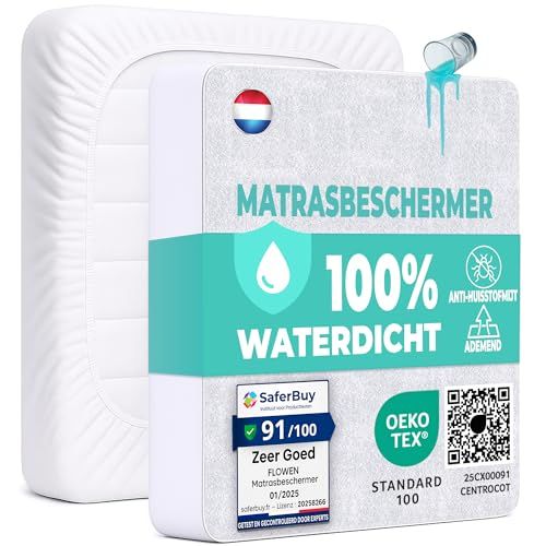 Flowen Matrasbeschermer 160x200 cm Waterdichte 2 Stuks Hoeslaken Katoenen Matrashoes Ademend voor Bed Vochtbescherming Anti-Mijt Hypoallergeen Antibacterieel voor Matras Machinewasbaar
