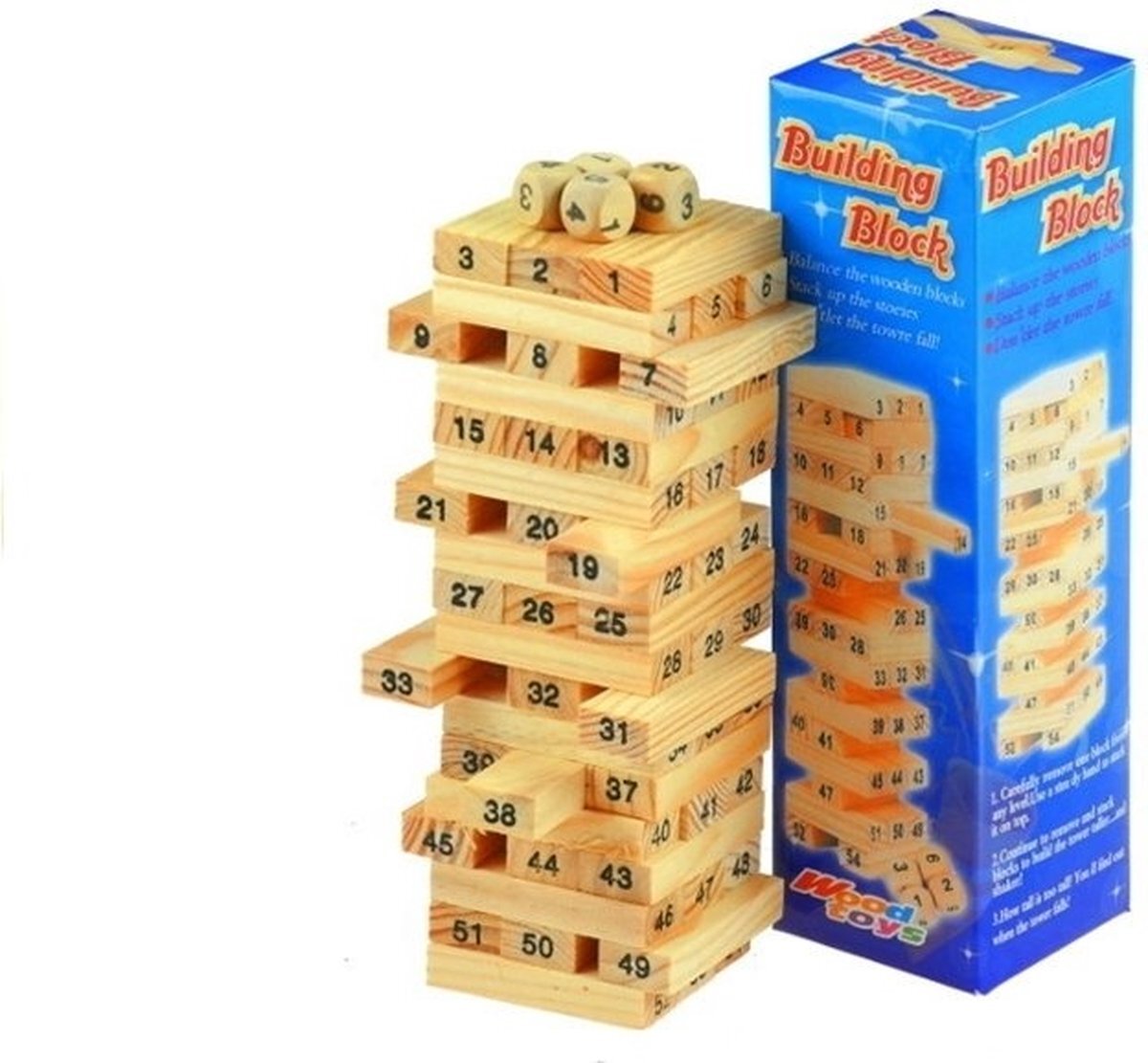 Viking Choice Jenga - vallende toren - spel met dobbelstenen - 54 delig