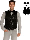 Partychimp Verkleed Gilet en Strik met Pailletten voor Volwassenen Carnavalskleding Heren Foute Party Verkleedkleding Glitter en Glamour Pailletten vest met Strik Man - Polyester - Zwart - 2-Delig Gilet/Vlinderstrik - Maat M