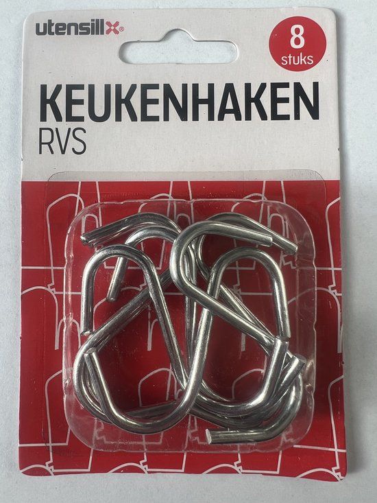 S haken rvs - handdoekhaakjes - S haak - keukenhaken - zilver - 8 stuks - 5 cm