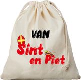 Bellatio Decorations 1x Van Sint en Piet cadeauzakje met sluitkoord - katoenen / jute zak - Sinterklaas kadozak voor pakjesavond