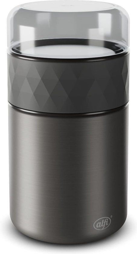 Thermosbeker - 500 ml - zwart - RVS - met snackpot - 3-delig - lekvrij - houdt 5 uur warm / 10 uur koud - vaatwasmachinebestendig - BPA-vrij