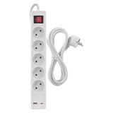 EMOS - Stekkerdoos 5-voudig met USB-opladen en 3 m kabel, Franse standaard