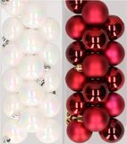 Decoris Kaemingk B.V. 32x stuks kunststof kerstballen mix van parelmoer wit en donkerrood 4 cm