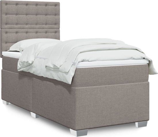 vidaXL Boxspring met matras stof taupe 90x200 cm