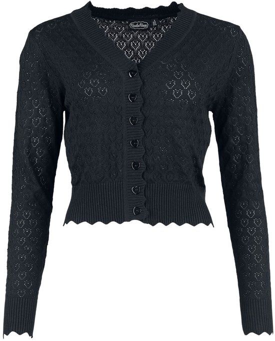 Voodoo Vixen Heart Pattern Scallop Edge Cardigan Cardigan zwart Viscose