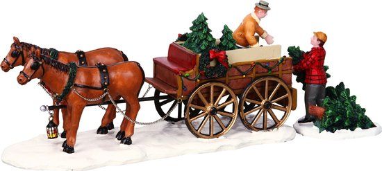 Lemax Christmas Tree Wagon, Set Of 2 - 28 cm x 8 cm x 10 cm - Polyresin