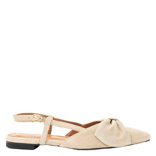 Babouche Sofie-2 suede slingback loafers met panterprint beige