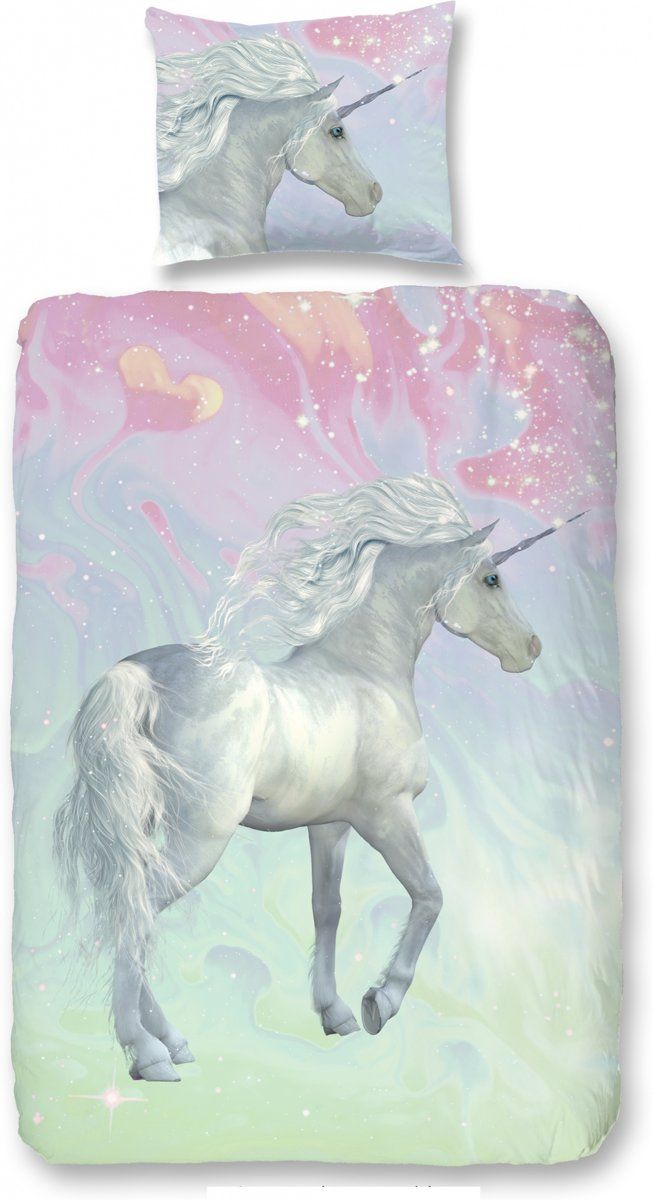 Good Morning Unicorn dekbedovertrek - Eenpersoons - 140x200/220 cm - Roze/Multicolor - Katoen