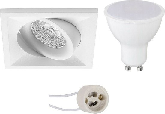 LED Spot Set - Proma Qiundo Pro - GU10 Fitting - Dimbaar - Inbouw Vierkant - Mat Wit - 6W - Helder/Koud Wit 6400K - Kantelbaar - 80mm