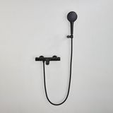 Adema Sparkle 2.0 Badset - thermostatische badkraan - handdouchehouder - ronde handdouche - metalen doucheslang - mat zwart