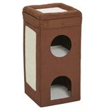 MidWest Homes for Pets Model 137-BRC kattenhuis, ontwerp met drie niveaus, bruin kunstvelours en synthetische schapenvacht, ca. 37 x 37 x 77 cm (l x b x h)