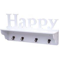 Happy Wandkapstok HWC-D41, kapstok plank, 4 haken solide 30x60x13cm ~ wit