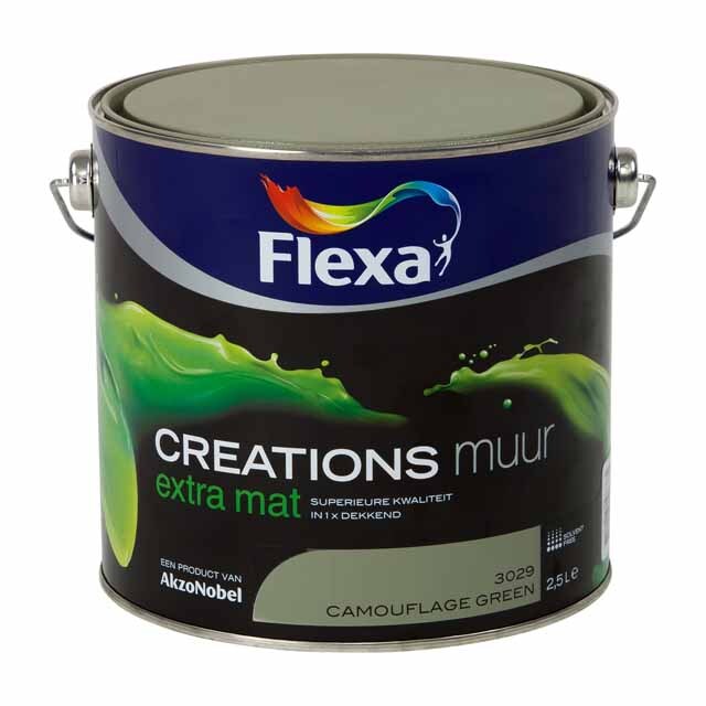 FLEXA Creations Muurverf - Extra Mat - Camouflage Green - 2 5 liter