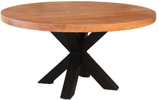 Lizzely Garden & Living Salontafel rond bruin mangohout 90cm Jesse side table industrieel bijzettafel mango hout duurzaam